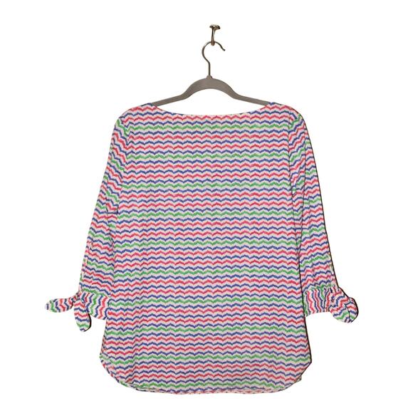 TALBOTS $70 Multi-Color Chevron Blouse 3/4‎ Sleeve Tie Cuffs Small - Picture 2 of 4